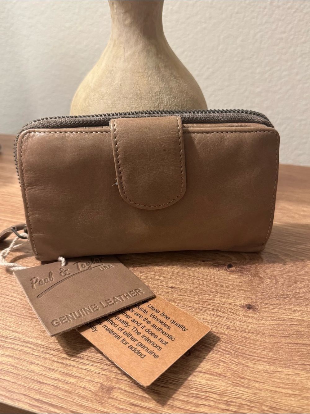 Paul & Taylor genuine leather organizer zip-around wallet Glacier Tan NWT